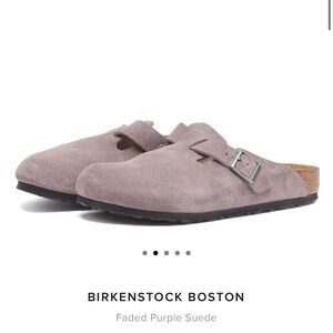 Birkenstock Lavender Fog Mules with Suede Finish